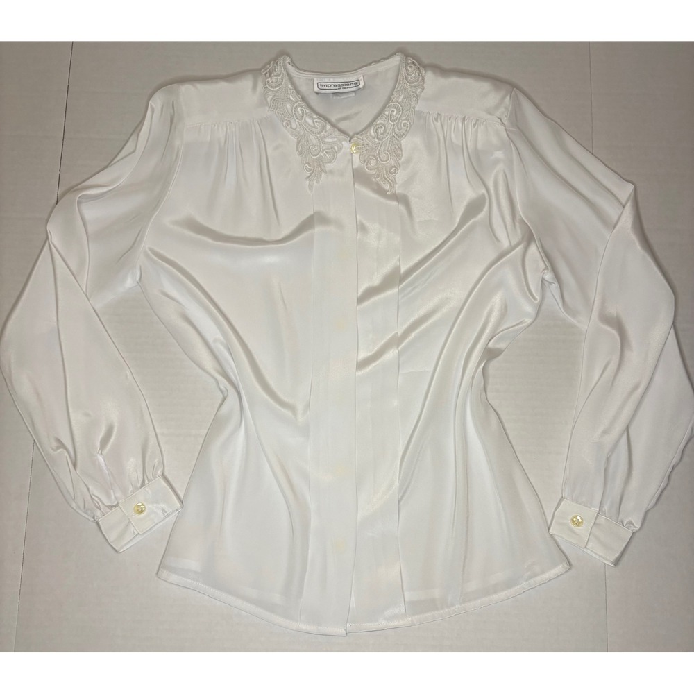 VTG 80s Gorgeous White Lace Collar Blouse Bridal Chic Quiet Luxury Cottage